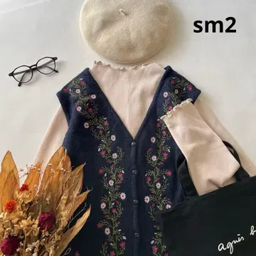 b110*새상품 사만사 모스모스 울 블렌드 자수 니트 베스트