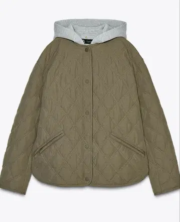 ZARA 콤비네이션 후드 부착 발수 가공 퍼프 자켓