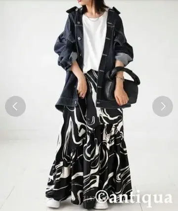 antiqua 아트 패턴 아지메 개더 스커트