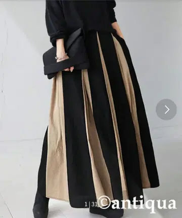 antiqua 린넨 라이크 턱 플레어 스커트 믹스