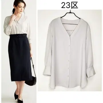 23구 빅 사이즈 [세탁 가능] 파우더리 조젯 펄 블라우스