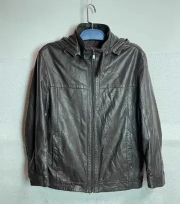 다크 브라운 후드 부착 싱글 라이더 자켓