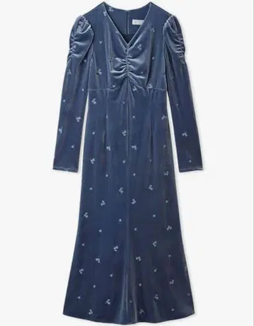 CELFORD 벨로아 총 자수 원피스 블루