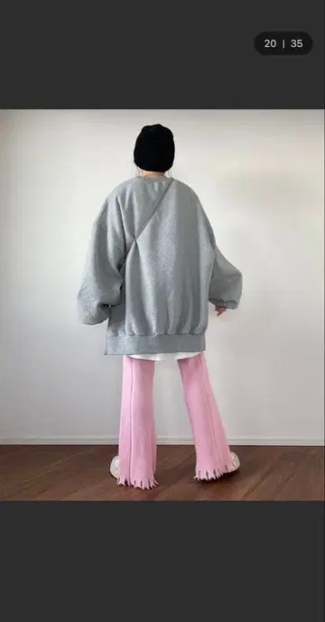 [ 거의 미사용 ] wee9s 핑크 리브 플레어 팬츠