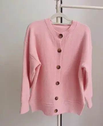 핑크 버튼 니트 가디건