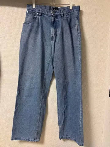 서브서에티 데님 와이드 팬츠 배기 턱 팬츠 색스 블루 자수 로고