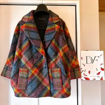 새상품급 다이앤 폰 파스텐버그 코트 체크 멀티 컬러 해외 0