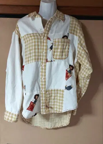 네이처 레일 패치워크 디자인 긴팔 셔츠