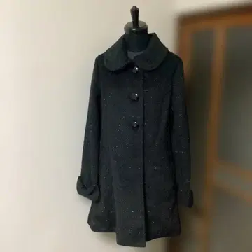 블랙 텍스처 롱 코트 R F