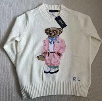 미사용 폴로베어 코튼 스웨터 폴로 랄프로렌 실크 자수 S