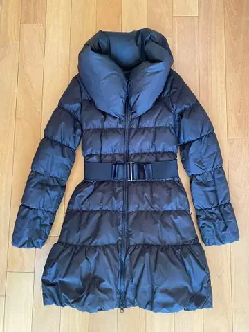 블랙 롱 다운 자켓 허리 벨트 포함