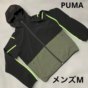 PUMA 후드 부착 남성용 나일론 자켓 블랙/올리브 사이즈 M 경량