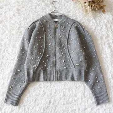 [ 새상품급 ] ZARA 모조 진주 니트 봄버 자켓