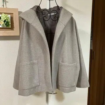 베이지 후드 부착 자켓 오픈 프론트 M 사이즈