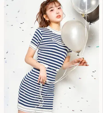 보더 니트 미니 원피스