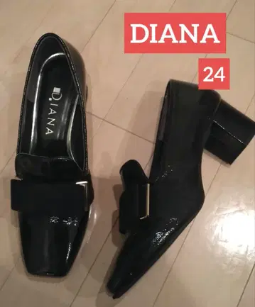 새상품급*DIANA*블랙 에나멜*스퀘어토 펌프스*와이드 힐