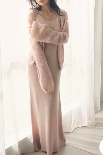 SNIDEL HOME 핑크 모헤어 롱 니트 원피스