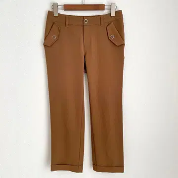 니센 레트로 귀여운 캐주얼 팬츠 브라운 롤업 업무 성인 여성