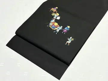 미사용품 기모노 오비 순수 실크 손그림 여행단 무늬 나고야 오비 선착순