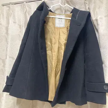 SLB 후드 부착 코트 블랙 a라인