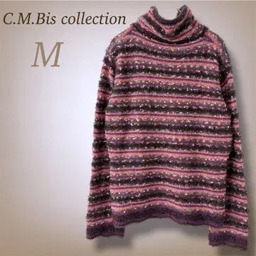 복슬복슬 보더 니트 터틀넥 스웨터 귀여운 긴팔 화려한 M