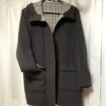 하자품 DAKS 후드 부착 다크 브라운 울 코트