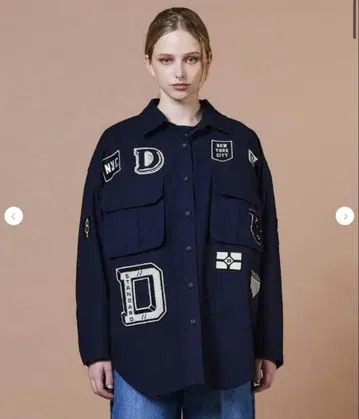 더블 스탠다드 클로징 네이비 오버 사이즈 자켓 패치워크