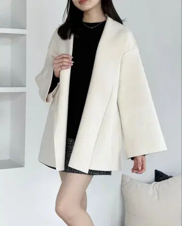 새상품급 an chic 울 혼방 리버 코트 아이보리