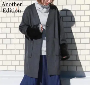 새상품급 어나더 에디션 페이크 퍼 슬리브 V넥 코트 그레이 S