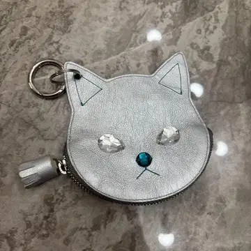 고양이 모양 천연 가죽 실버 코인 케이스