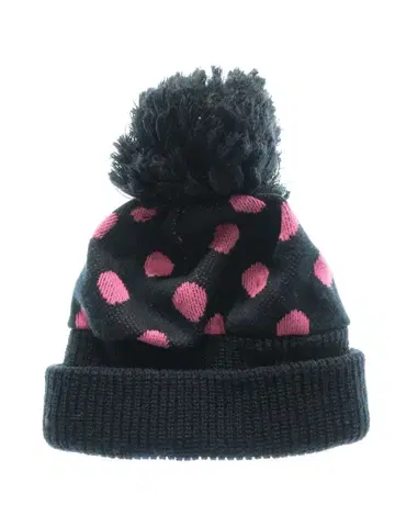 폼폼 포함 니트 모자 블랙 x 핑크 도트