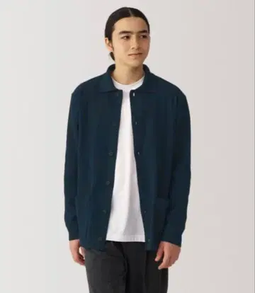 단종 무인양품 워셔블 밀라노 리브 니트 셔츠 가디건 다크 네이비 L