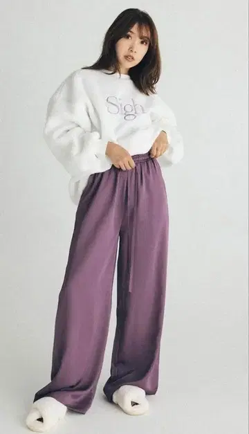 rienda 메시지 로고 보아 SET (퍼플) 룸웨어