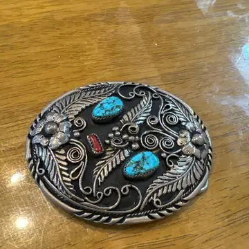 터콰이즈 장식 실버 타원 버클