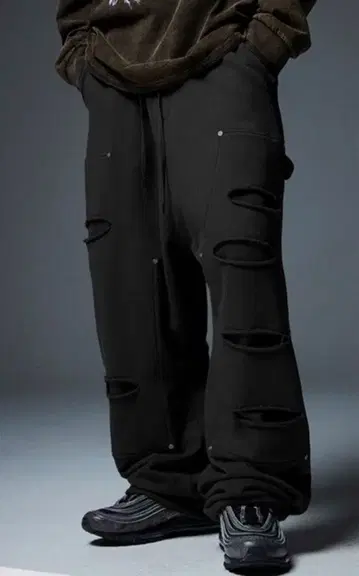 NOT4NERD 스웨트 팬츠 데미지 가공 블랙 L