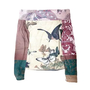 y2k 헤이세이 갸루 컬러풀 꽃무늬 티셔츠 오프숄더 긴팔 상의 00s