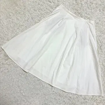 23구 플레어 스커트 무지 심플 무릎 아래 코튼 혼방 고급 화이트