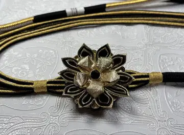 b-103 순수 실크 허리띠 후리소데 성인식 꽃 장식 블랙 금