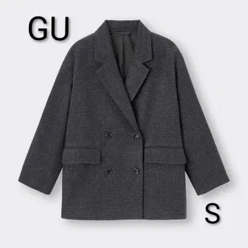 새상품급 GU 지유 오버 사이즈 더블 브레스트 자켓 체크 S