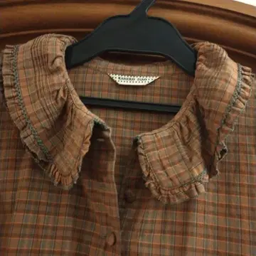 KANEKO ISAO 오리지널 체크 블라우스 브라운 계열 그린 피코트