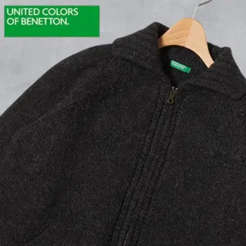 J285@ BENETTON 집업 니트 스웨터 L 블랙