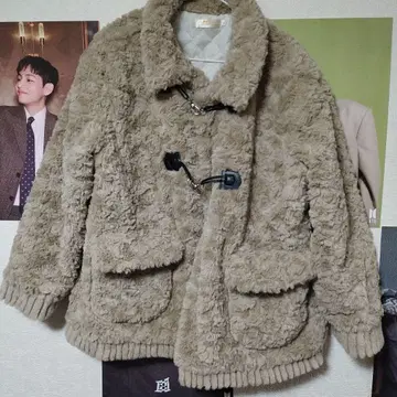 베이지 플리스 자켓 더블 버튼