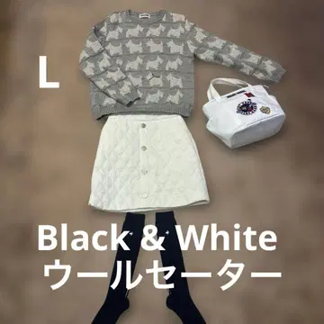 Black & White 강아지 패턴 울 95% 스웨터 L 사이즈 그레이