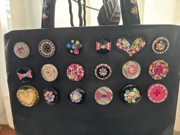 싱크비 비즈/버튼 장식 블랙 토트백