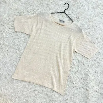 SILK ONE 니트 풀오버 반팔 얇은 소재 실크 화이트 ( M )