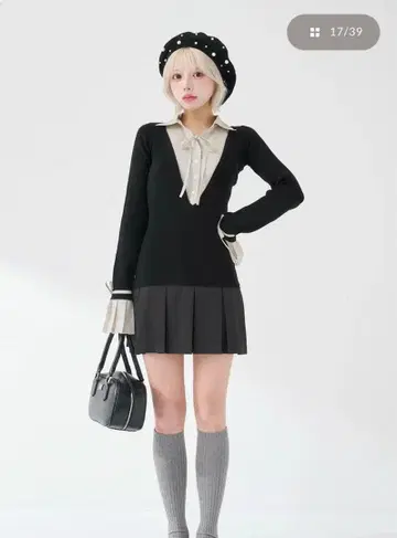 다리치 셔츠 도킹 플리츠 미니 원피스