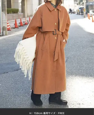 CPCM 스텐카라 코트 롱 코트 케이프 포함 벨트 포함 브라운