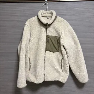 플리스 자켓 크림색 카라 부착