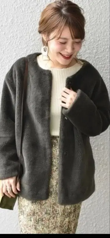 SHIPS 보아 자켓 보아 코트 플리스 노카라 코트