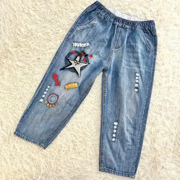 COTE 데님 팬츠 테이퍼드 이지 청바지 G 자수 멋쟁이